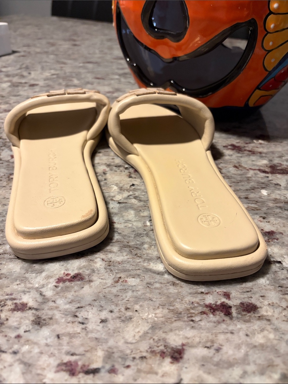 Tory Burch Cream Leather Logo Slide Mules - Picture 3 of 4